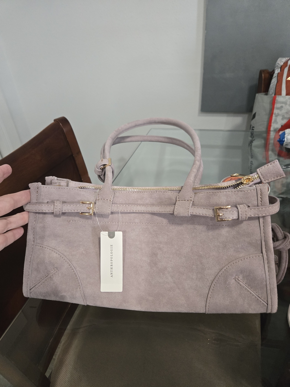 Anthropologie Greer Structured Faux-Suede Shoulder Satchel